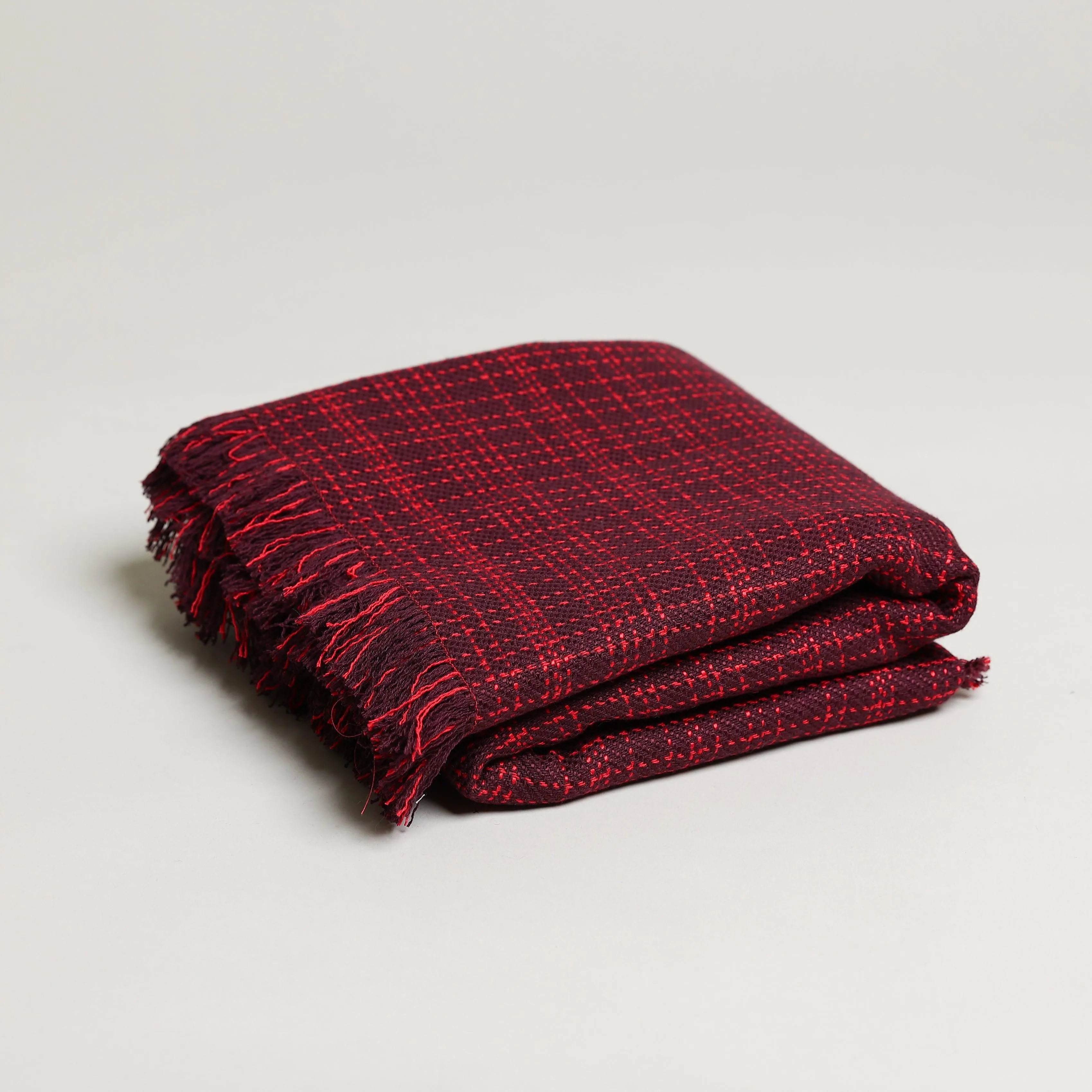 Maroon and Beige Check Throw Blankets 58" x 70"  1.5" Fringe