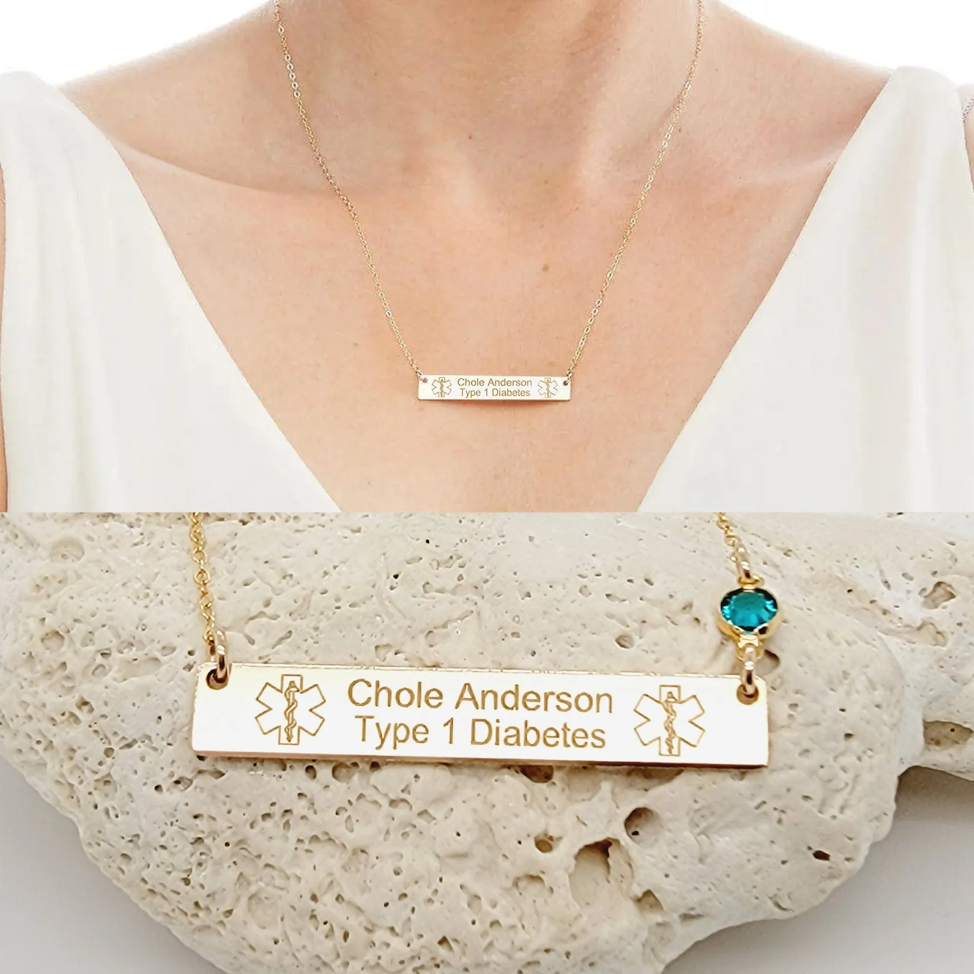 Medical Alert Necklace with an optional Birthstone - CG523N. Starts at