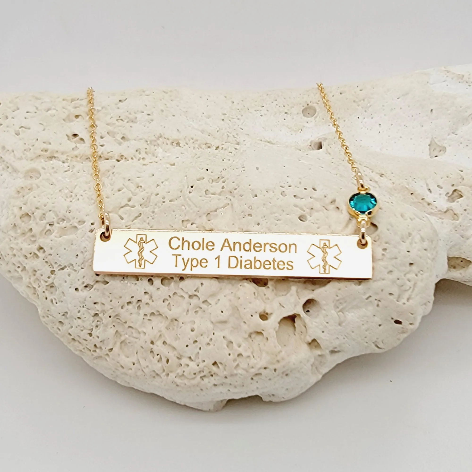 Medical Alert Necklace with an optional Birthstone - CG523N. Starts at