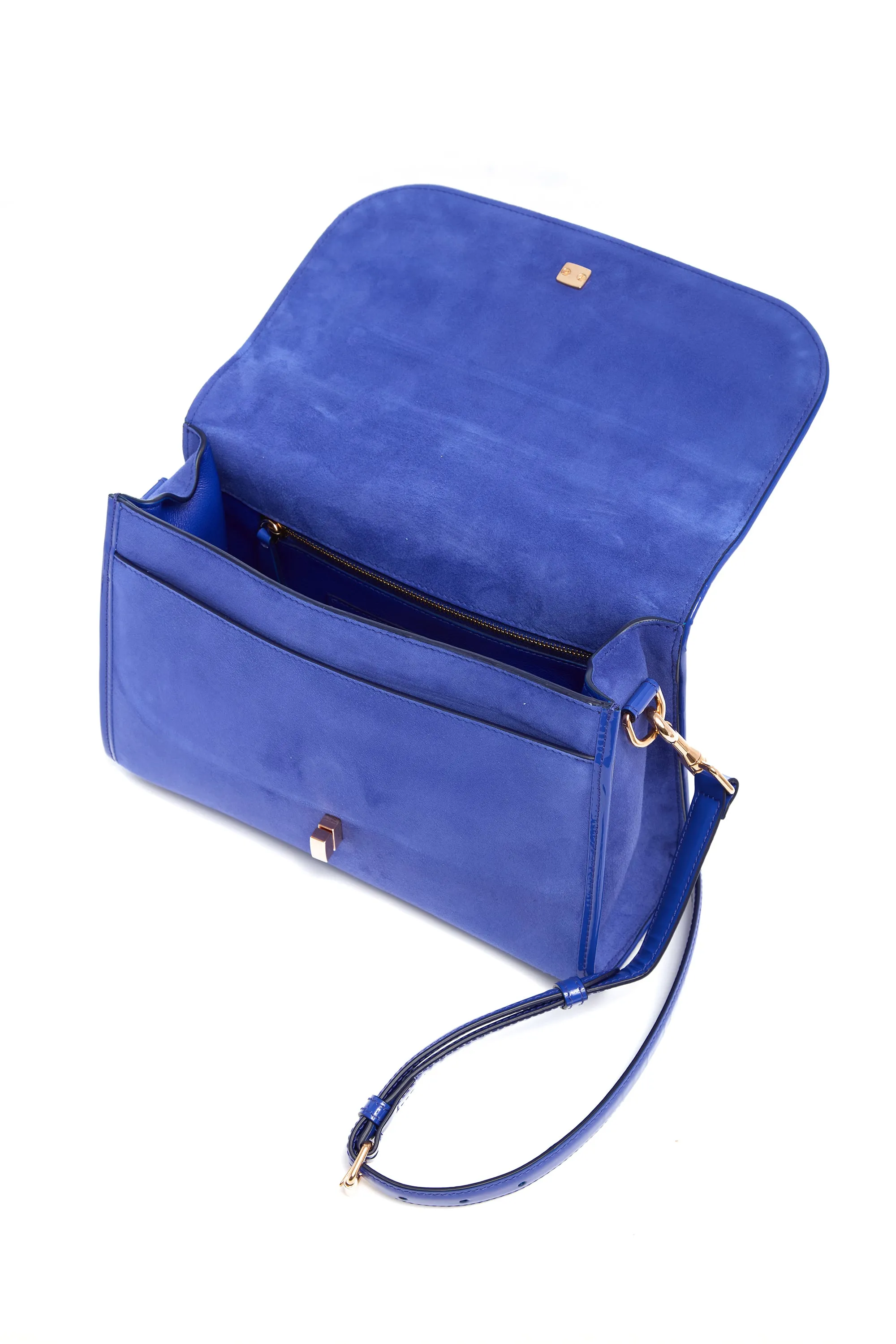 Medium Leonora Flap Bag in Cobalt Suede