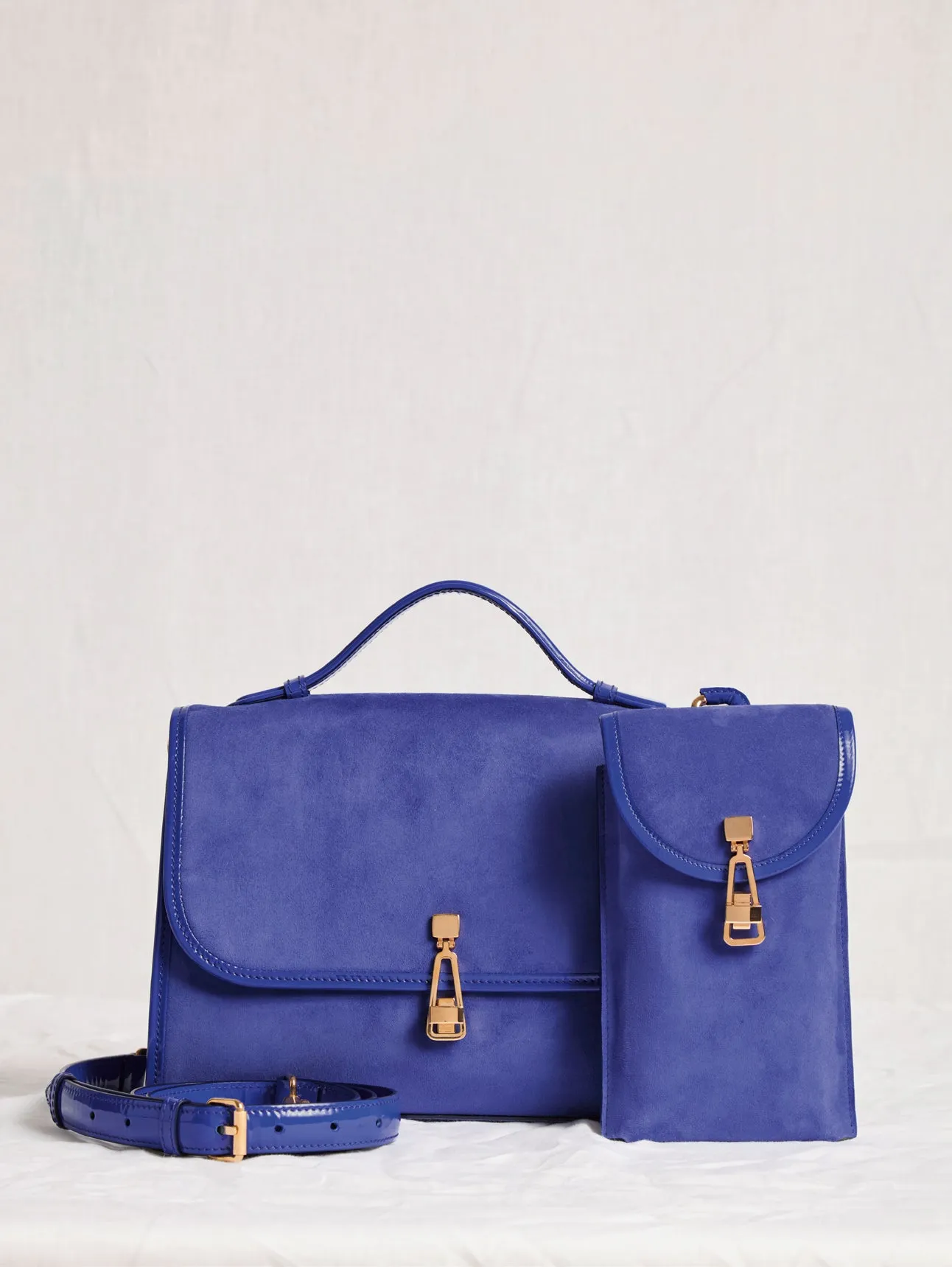 Medium Leonora Flap Bag in Cobalt Suede