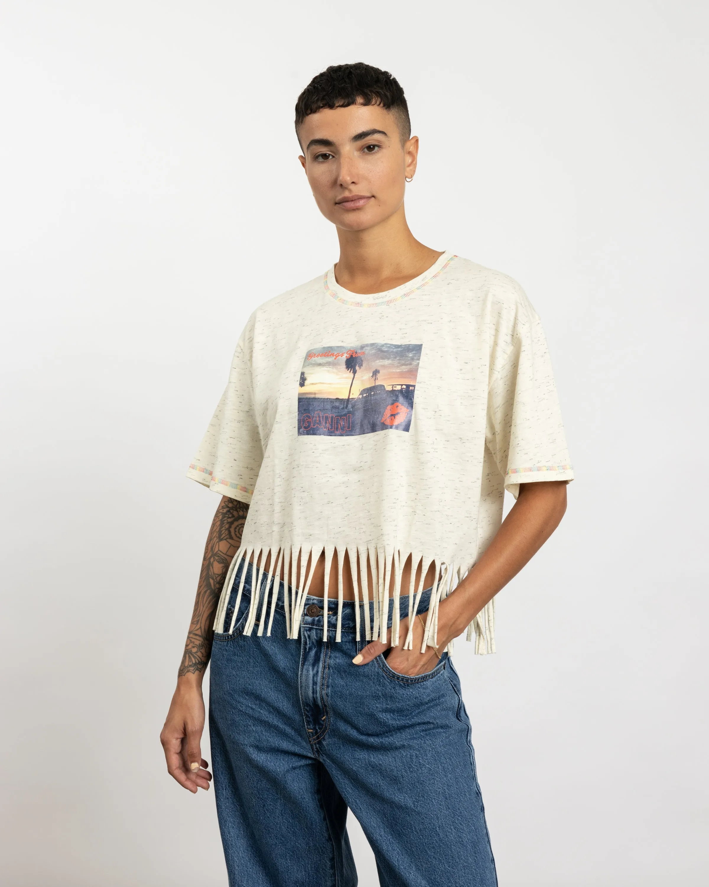 Melange Cotton Jersey T-Shirt in Egret