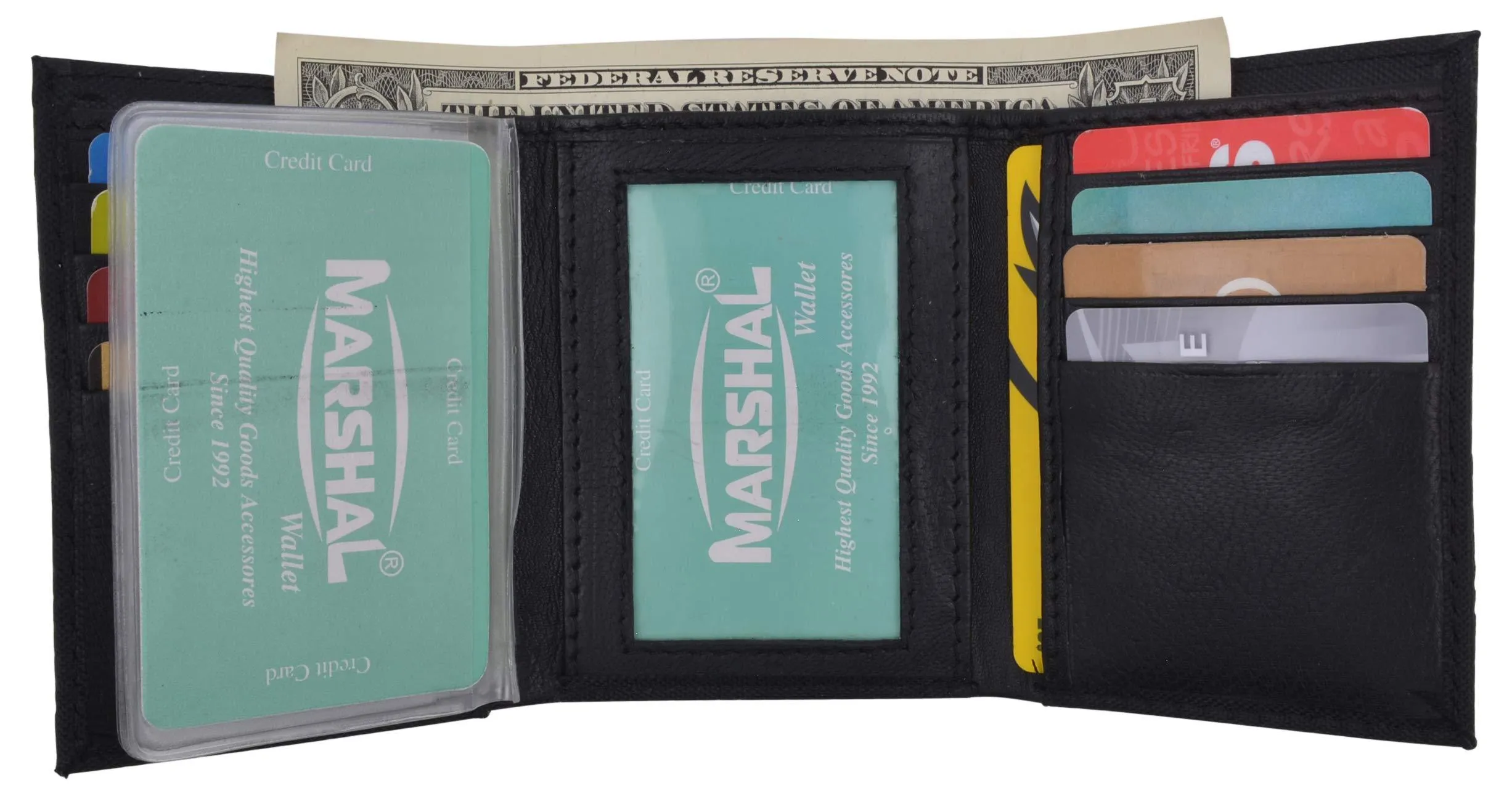 Men's Nylon Black Classic Trifold Credit Card ID Wallet with Leather Interior T55LI