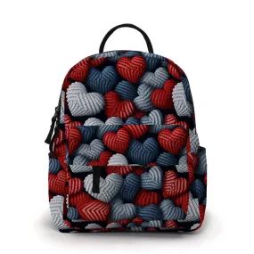 Mini Backpack - Blue   Red Knit Hearts