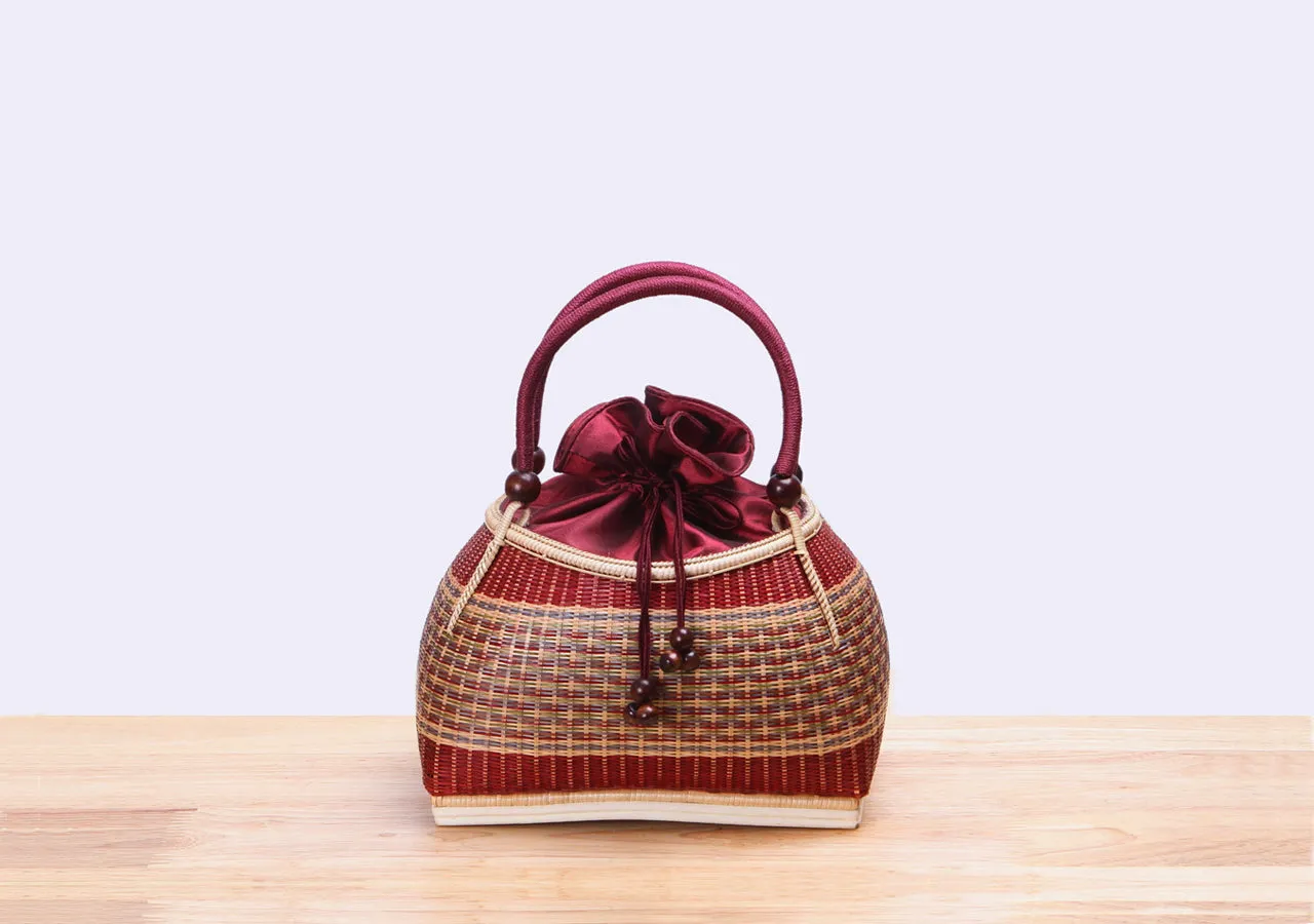 Mini Bamboo Wicker Handbag (Red)