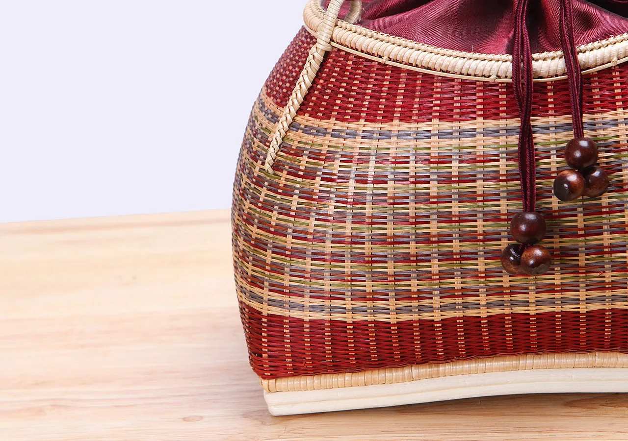 Mini Bamboo Wicker Handbag (Red)