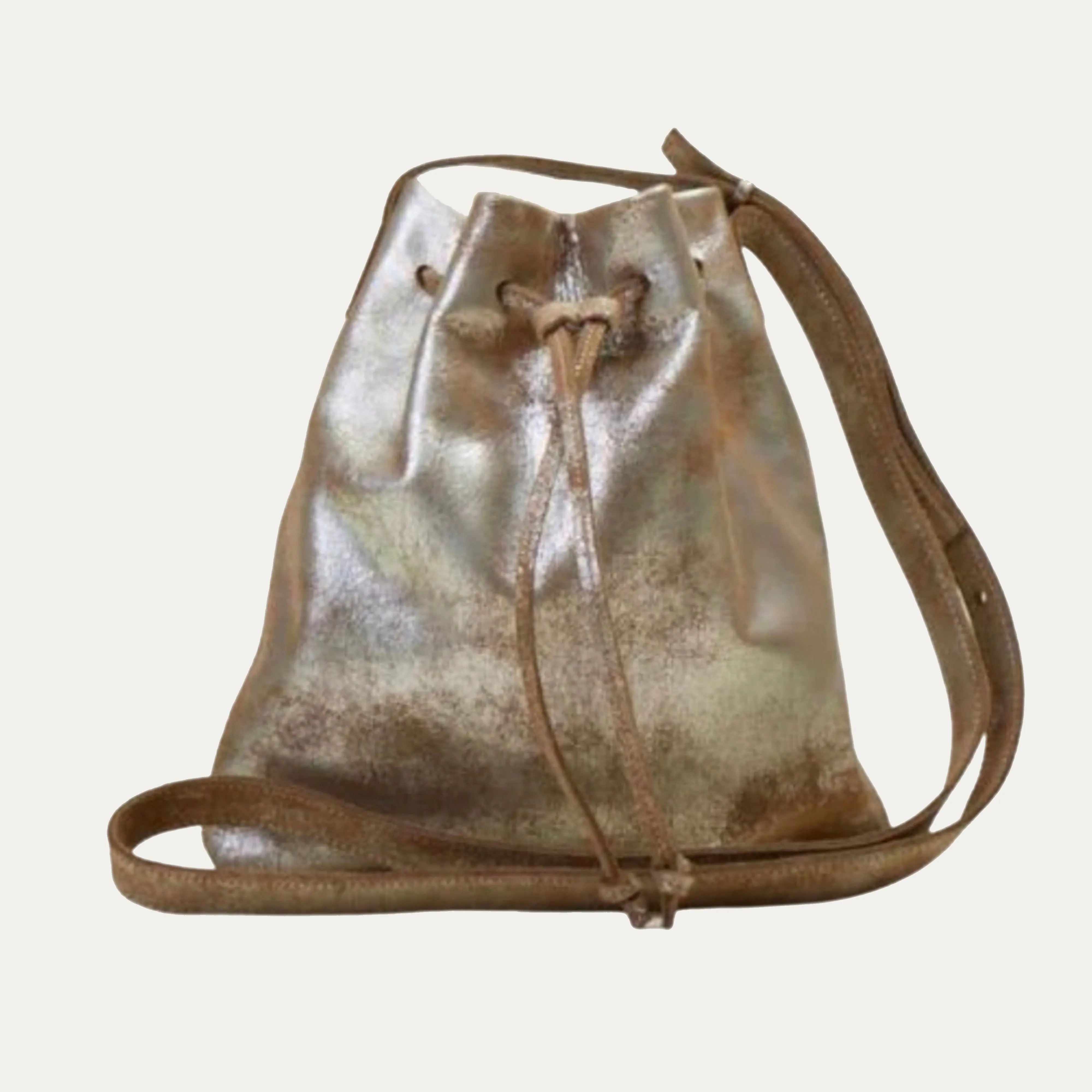 Mini Crossbody Tote | Light Brown Metallic Leather   Silver Hardware