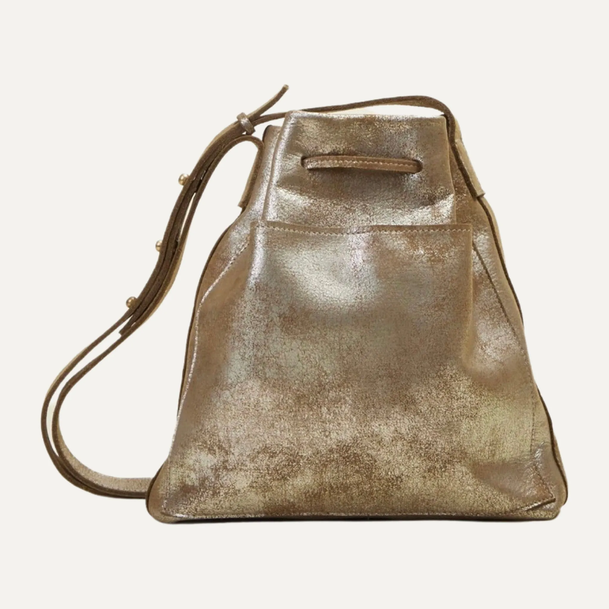 Mini Crossbody Tote | Light Brown Metallic Leather   Silver Hardware