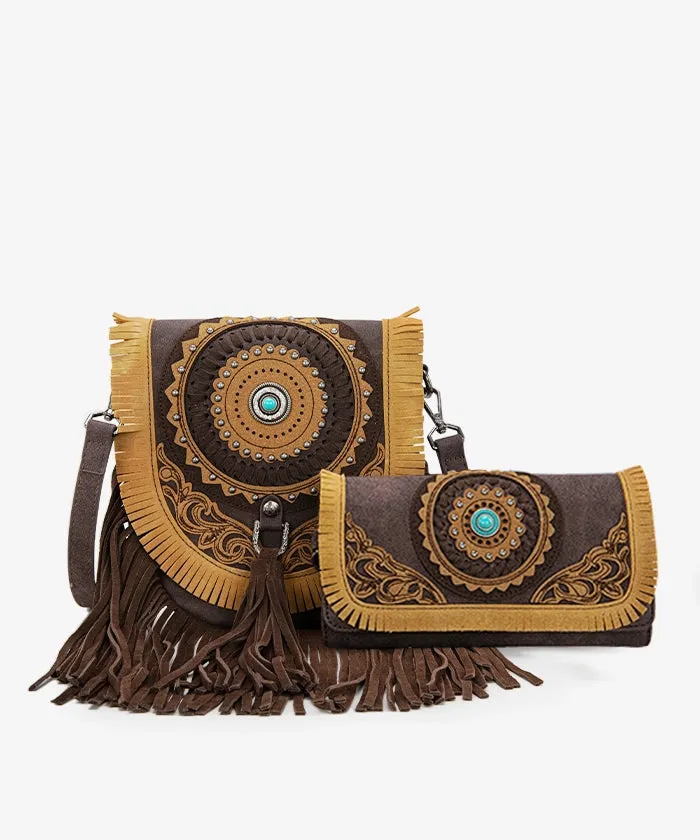 Montana West Concho Fringe Crossbody Purse Set