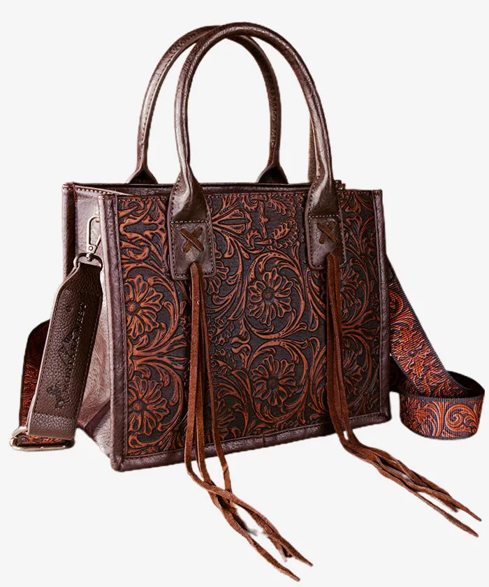 Montana West Fringe Tooled Tote Bag