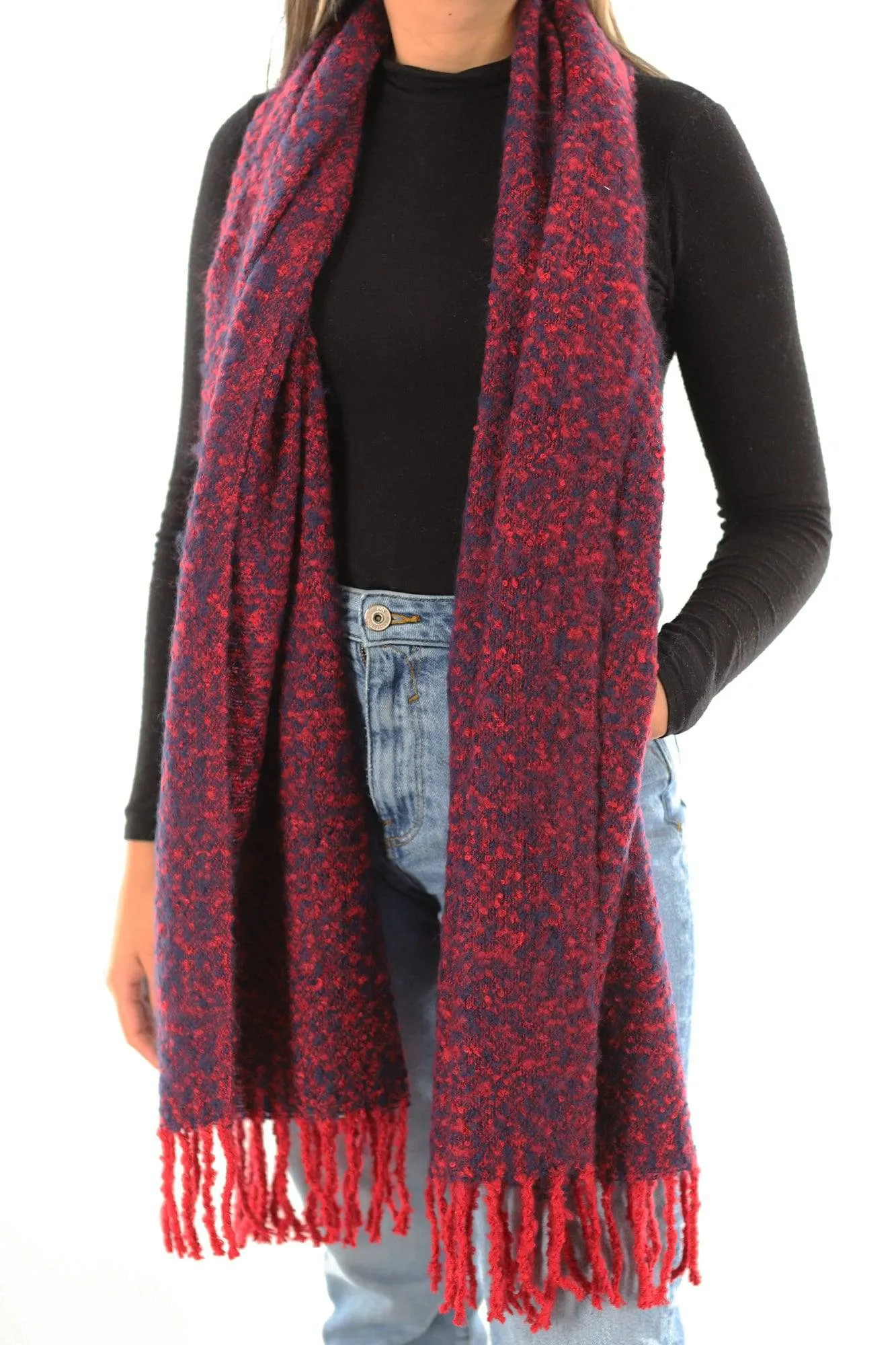 Muffler Scarf Plush with Fringe - Blue/Red