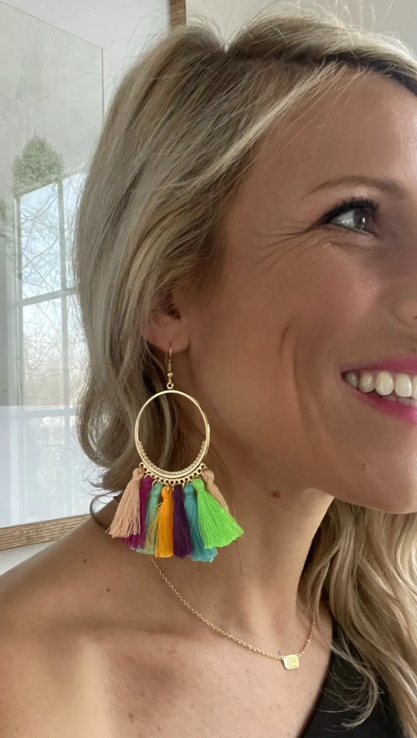 Multicolor Fringe & Hoop Earrings