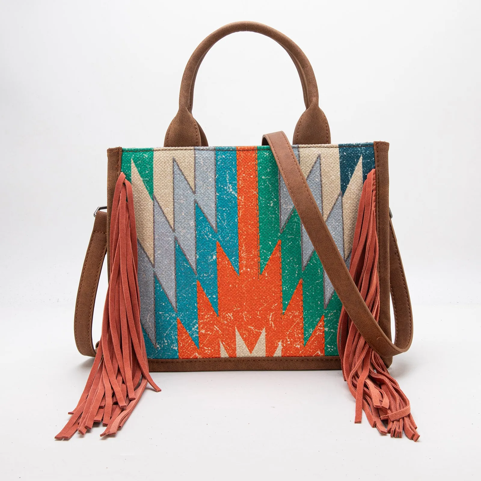 MW1290-8899   Montana West Aztec Print Fringe Concealed Carry Tote/Crossbody