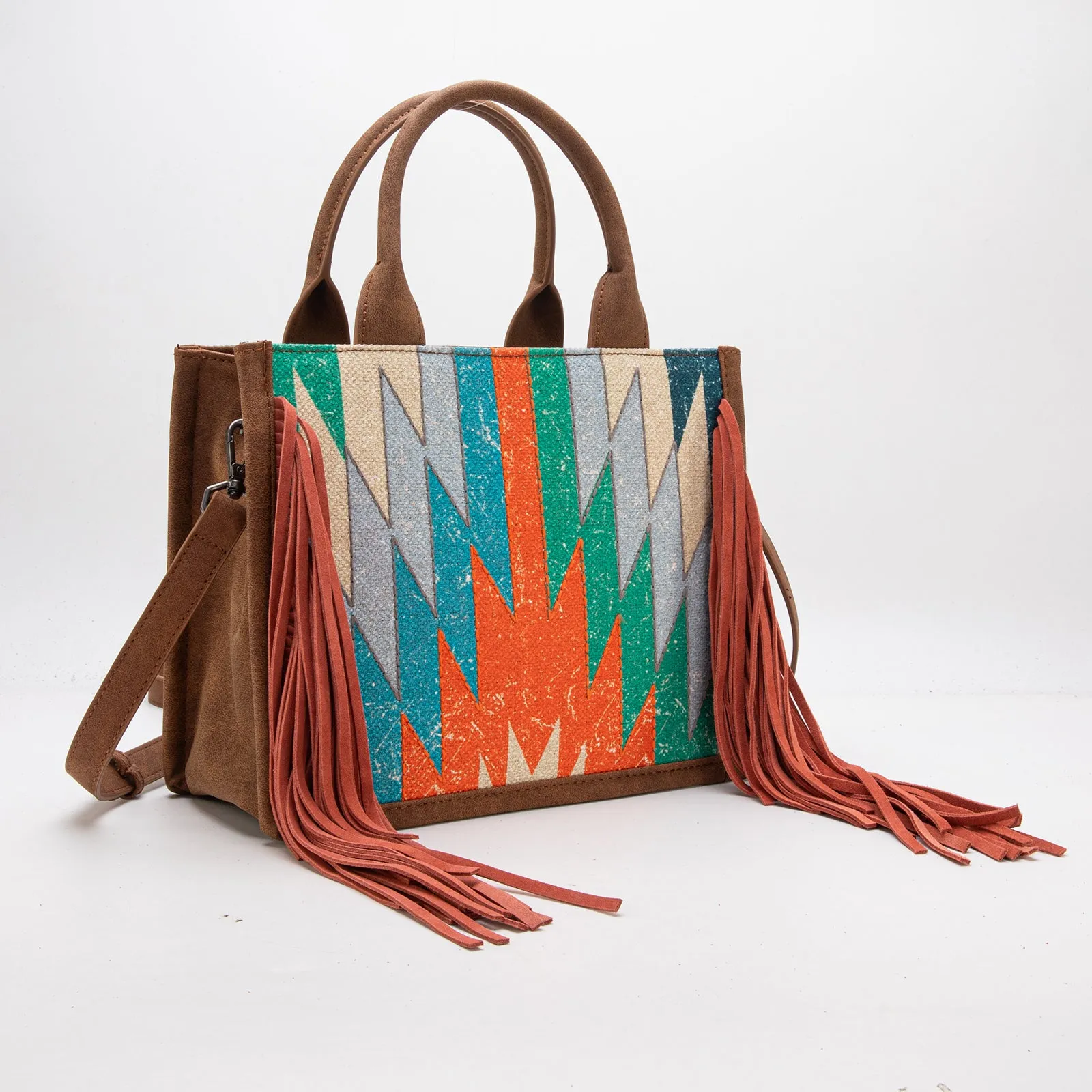 MW1290-8899   Montana West Aztec Print Fringe Concealed Carry Tote/Crossbody