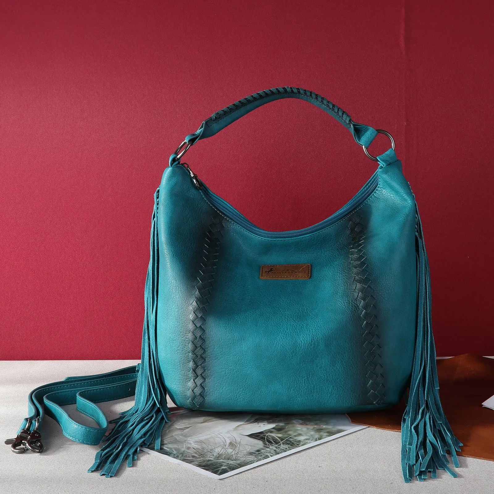 MWF1007G-9360 Montana West Fringe Collection Concealed Carry Hobo/Crossbody -Turquoise