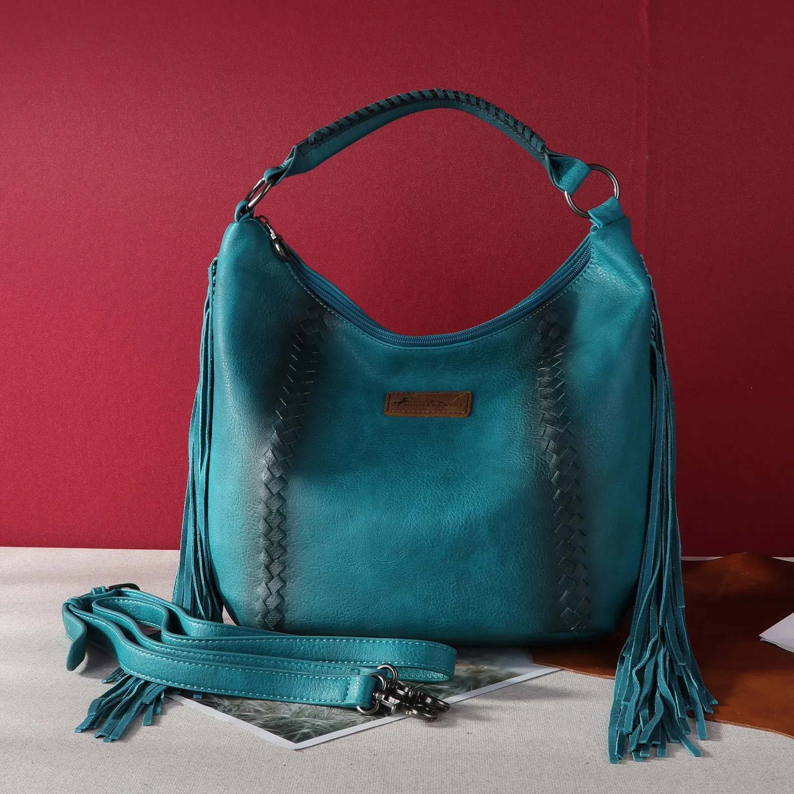 MWF1007G-9360 Montana West Fringe Collection Concealed Carry Hobo/Crossbody -Turquoise