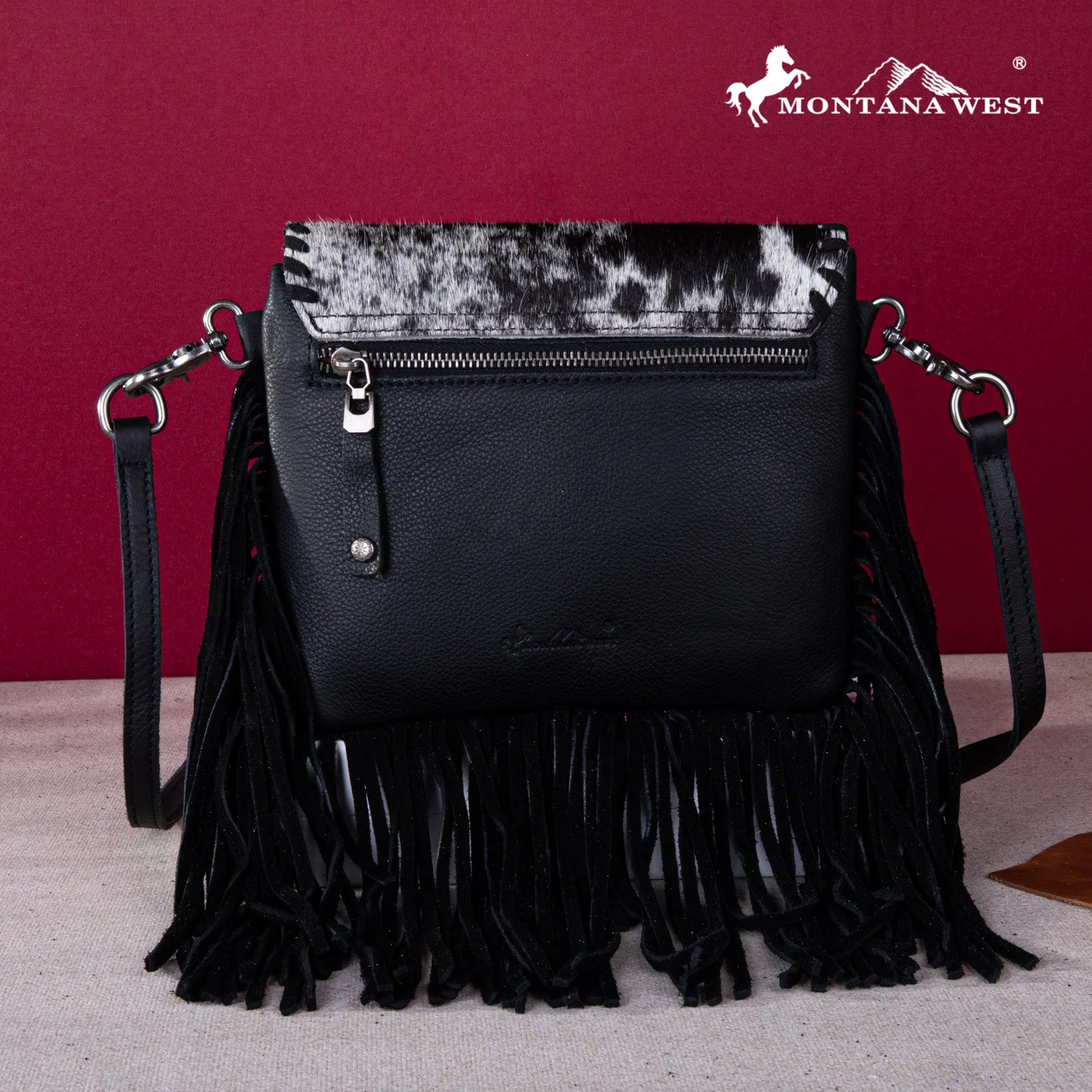 MWR-064 Montana West Genuine Leather Hair-On Cowhide Fringe Bohemian Crossbody - Coffee