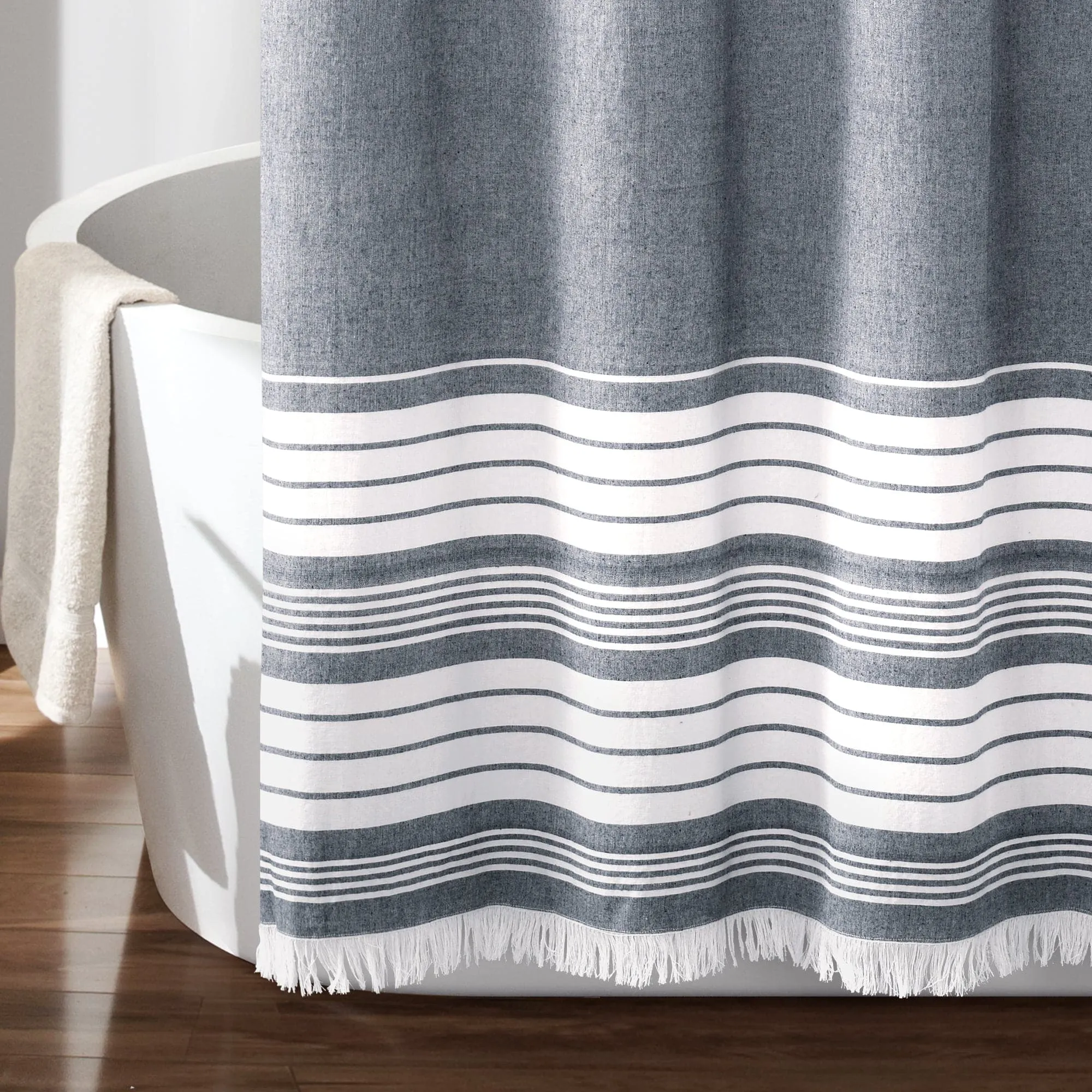 Nantucket Yarn Dyed Tassel Fringe Shower Curtain