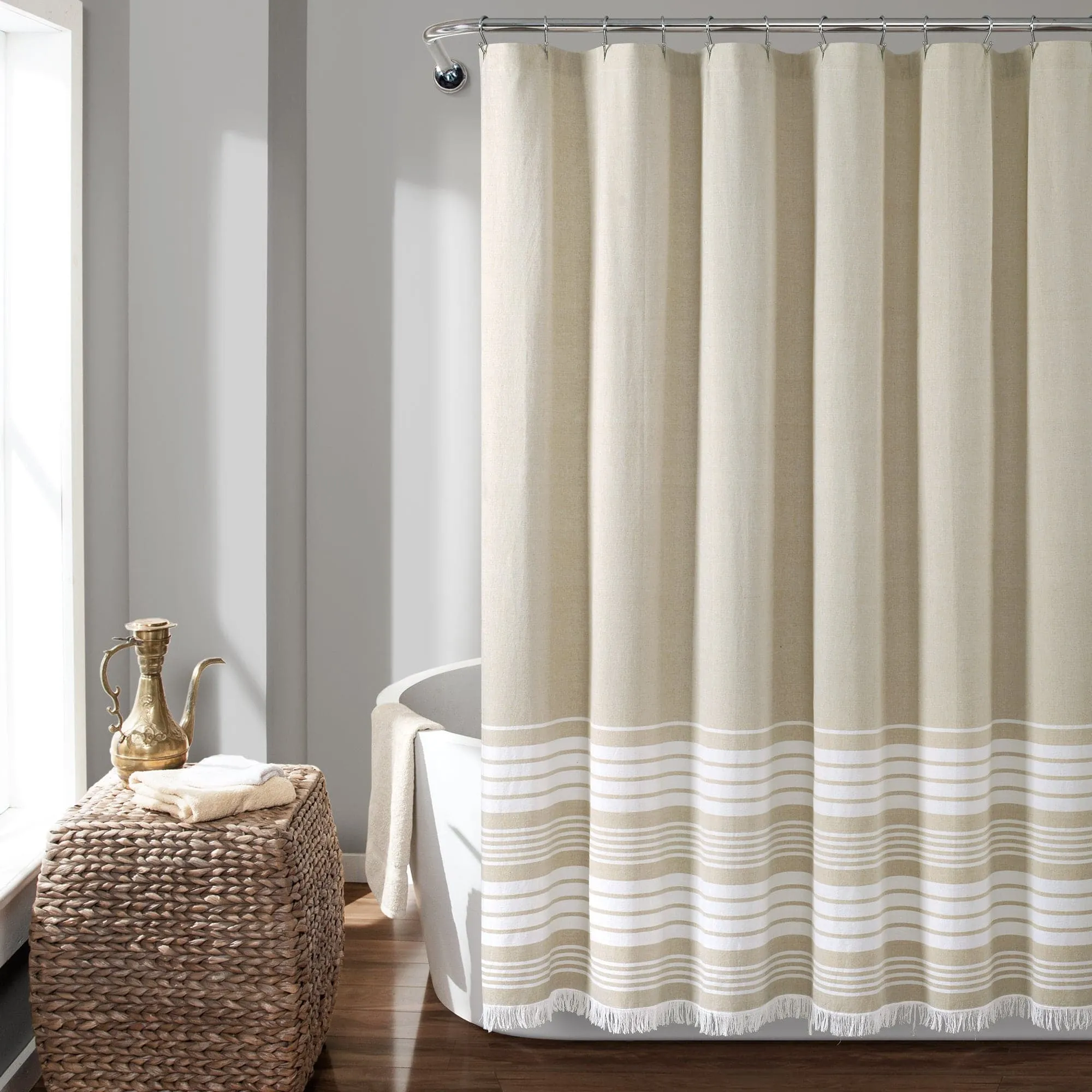 Nantucket Yarn Dyed Tassel Fringe Shower Curtain