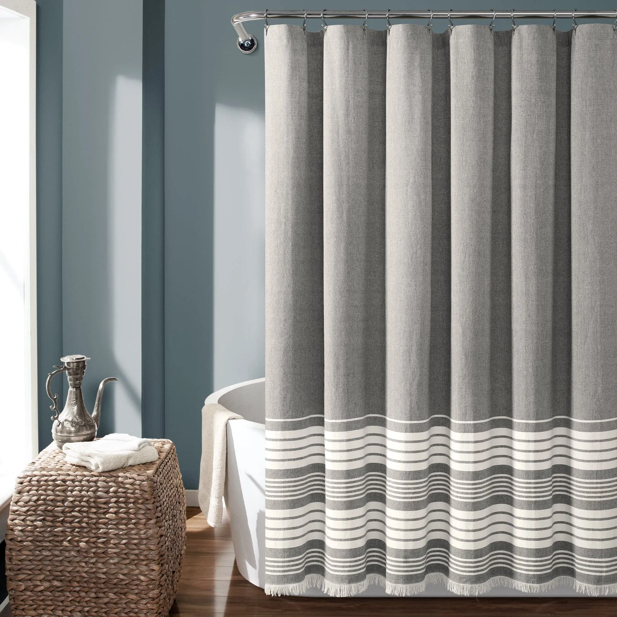 Nantucket Yarn Dyed Tassel Fringe Shower Curtain