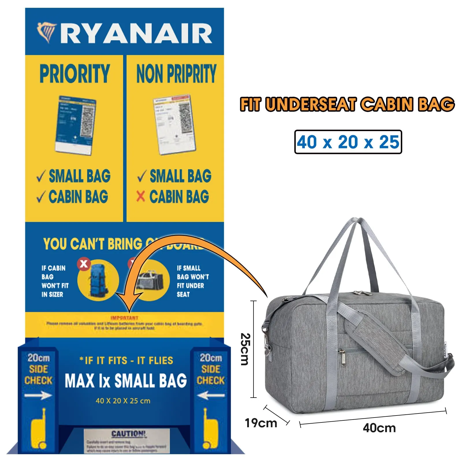 Narwey Foldable Travel Bag For Ryanair Airlines -  NW3302