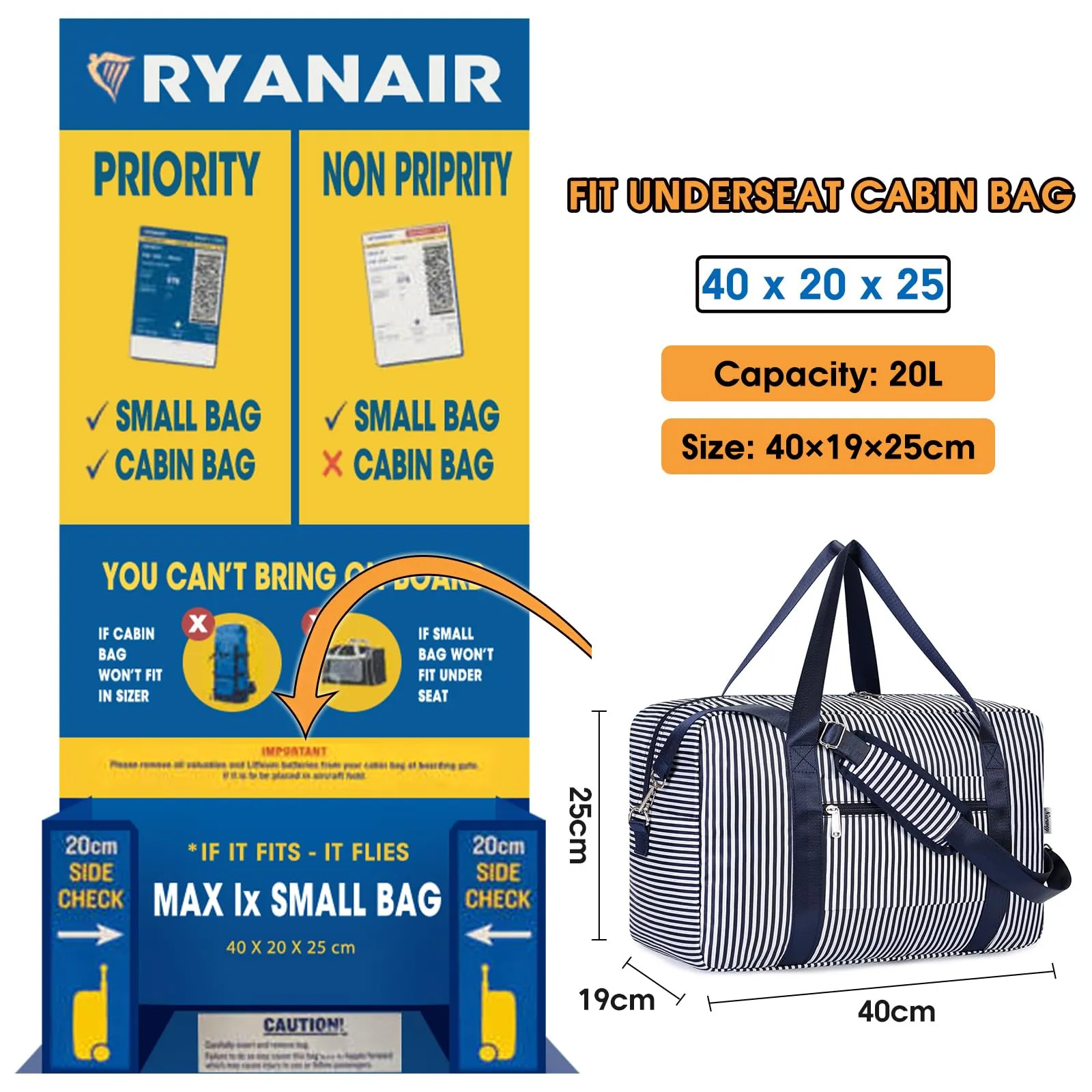 Narwey Foldable Travel Bag For Ryanair Airlines -  NW3302