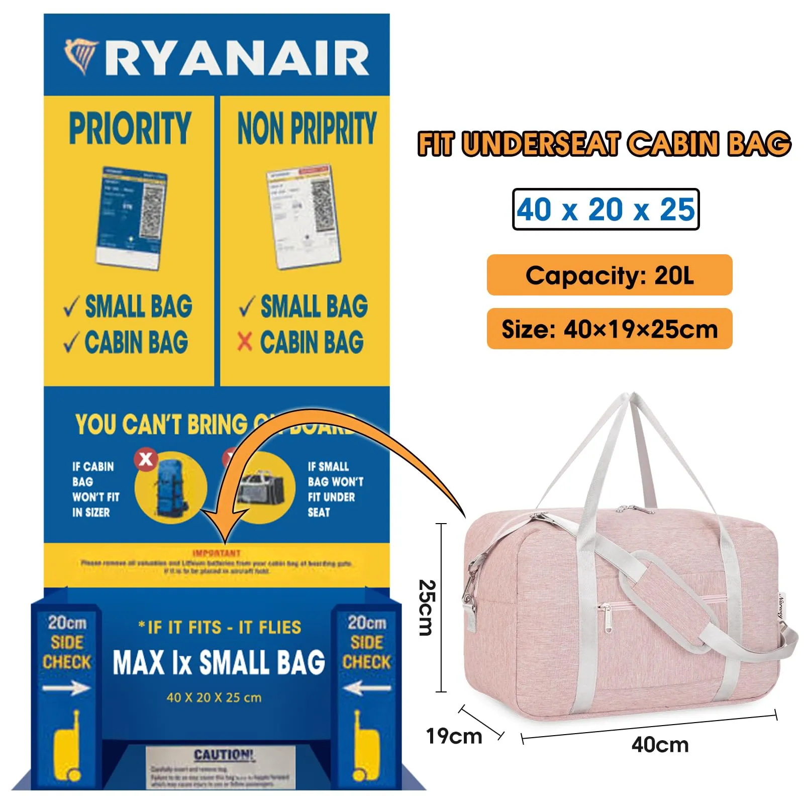 Narwey Foldable Travel Bag For Ryanair Airlines -  NW3302