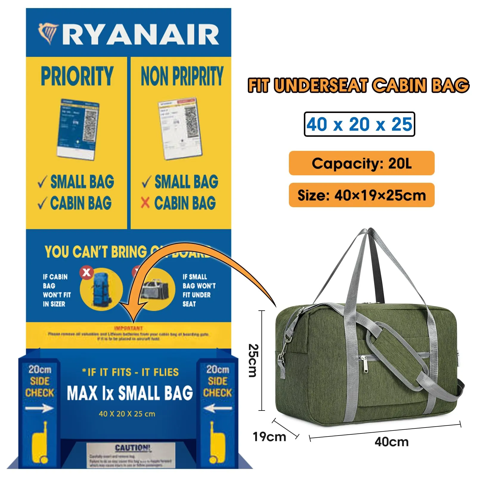 Narwey Foldable Travel Bag For Ryanair Airlines -  NW3302