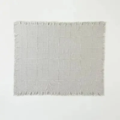 New - Textured Grid Lines Dobby Throw Blanket Light Gray - Hearth & Hand with Magnolia