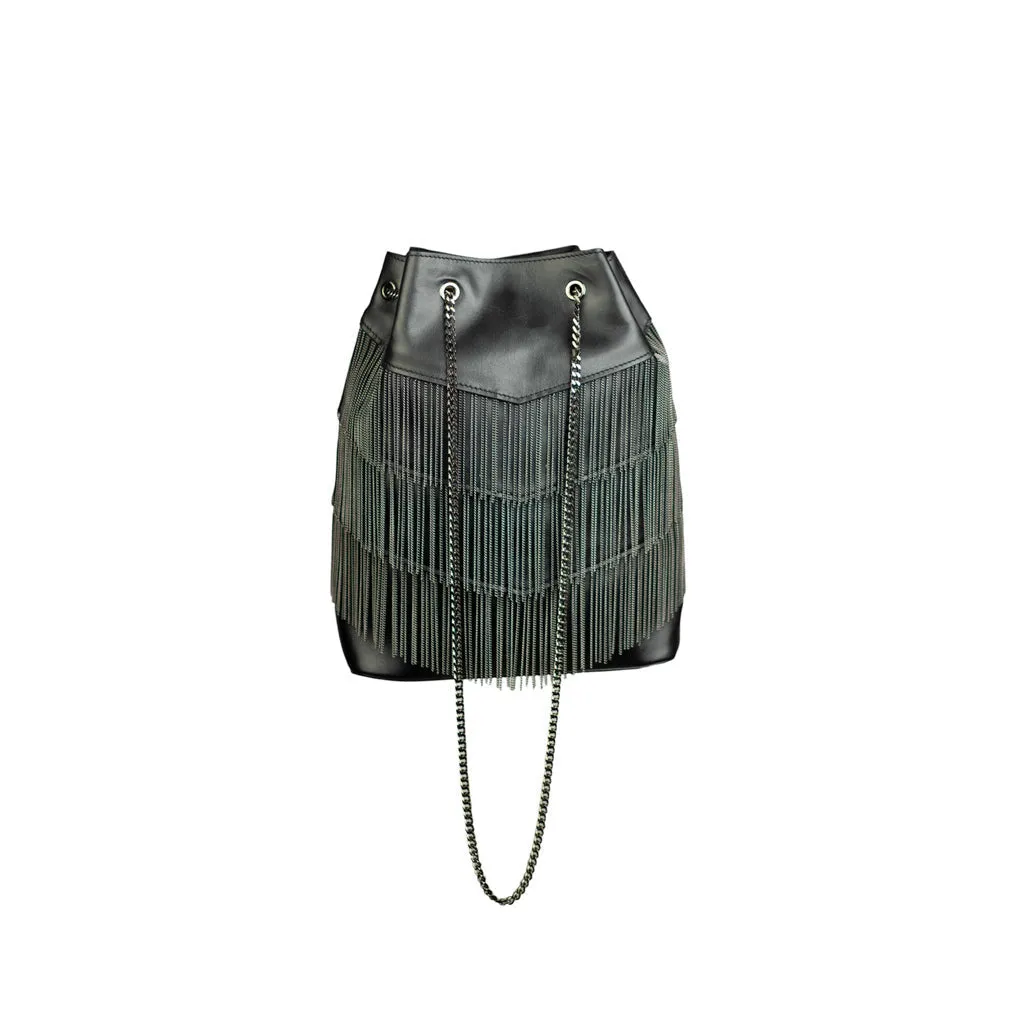 Ninael Calfskin Brass Fringe Bucket Bag