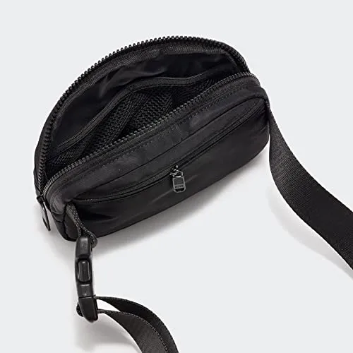 Pander Two Way Zipper Fanny Pack Nylon Everywhere Belt Bag for Women, Water Repellent Waist Packs, Crossbody Bags with Adjustable Strap (Black).