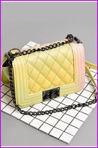 Pastel Pink/Yellow Chain PU Cross Body Bag