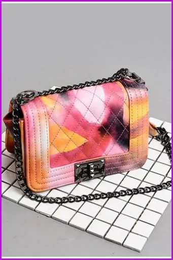 Pastel Pink/Yellow Chain PU Cross Body Bag