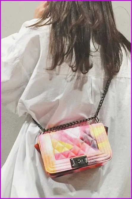 Pastel Pink/Yellow Chain PU Cross Body Bag