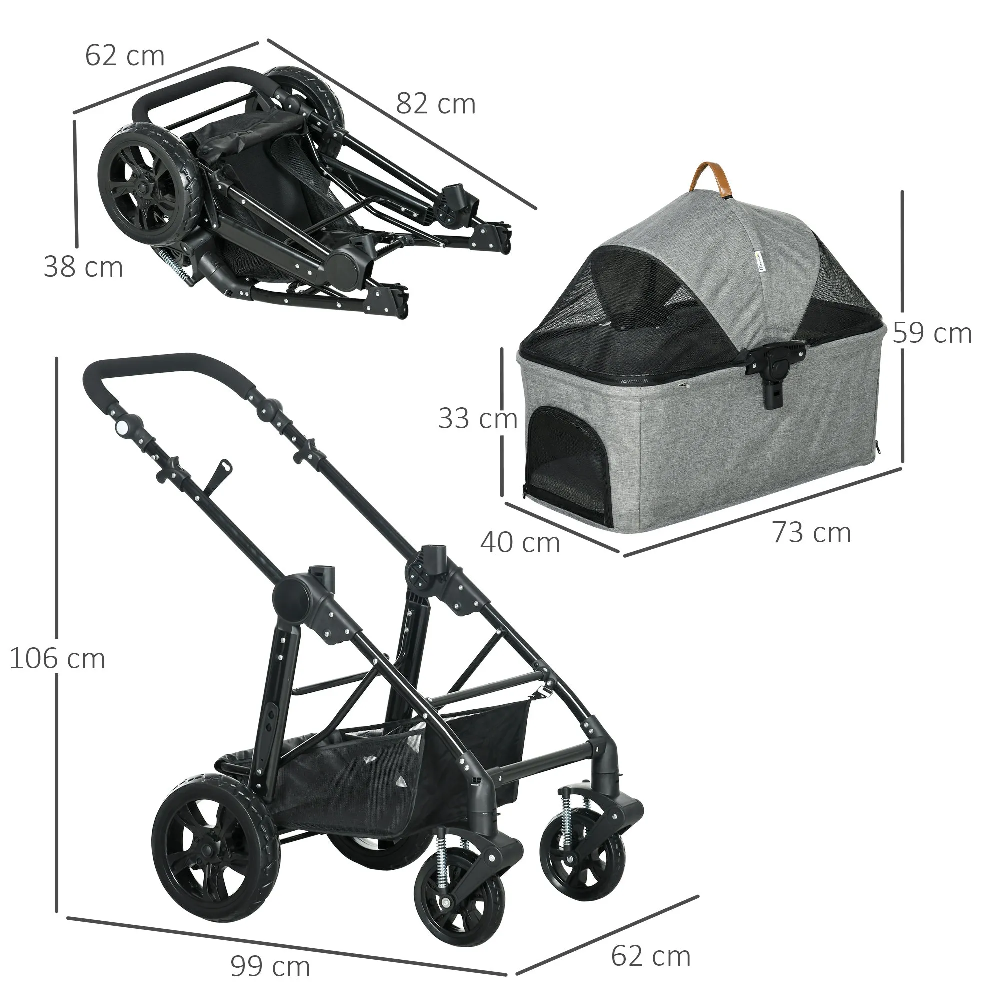 PawHut Pet Stroller Foldable Dog Cat Travel Carrying Bag for Small Dogs