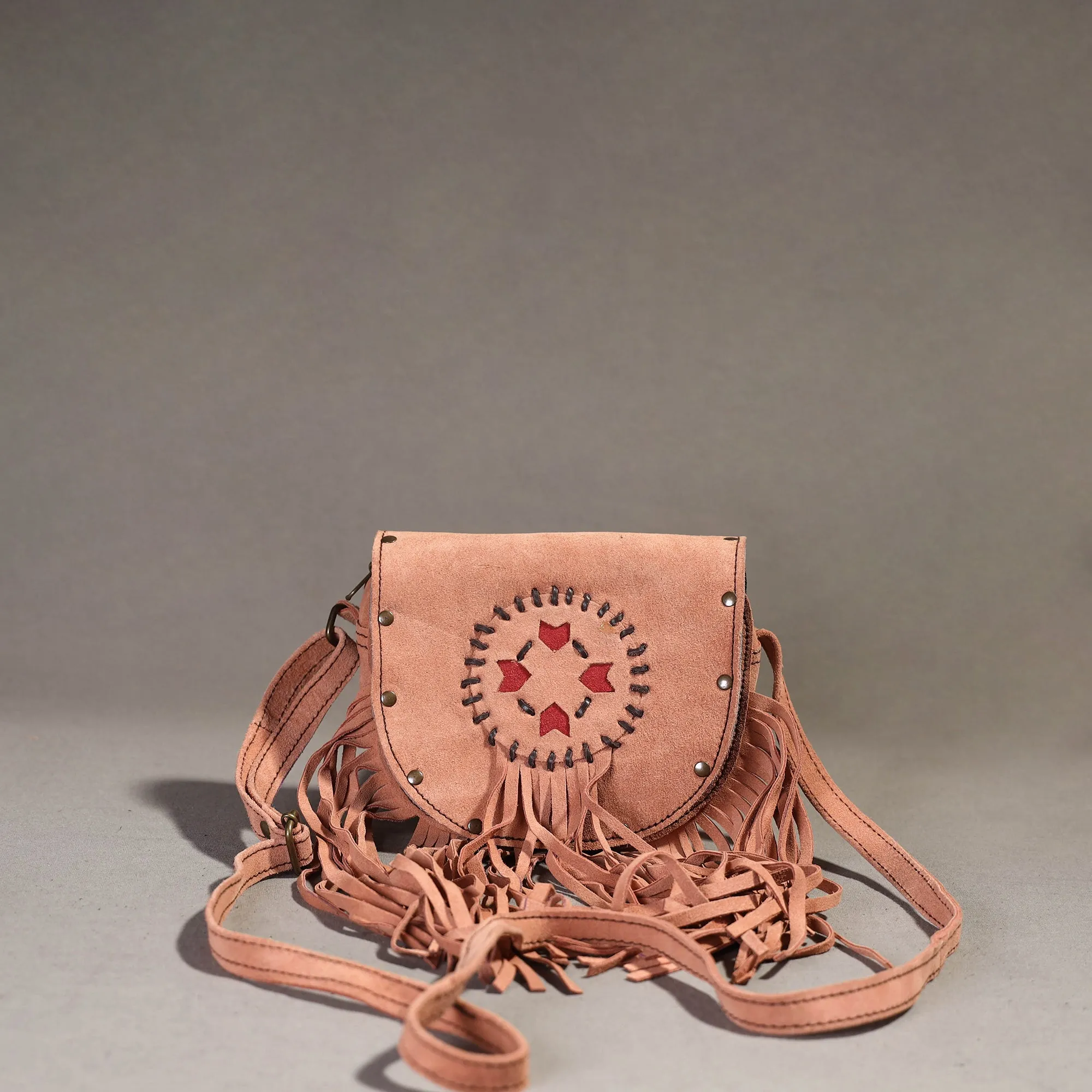 Peach - Handcrafted Suede Leather Fringe Sling Bag