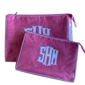 Pink Travel Bag with Embroidered Monogram