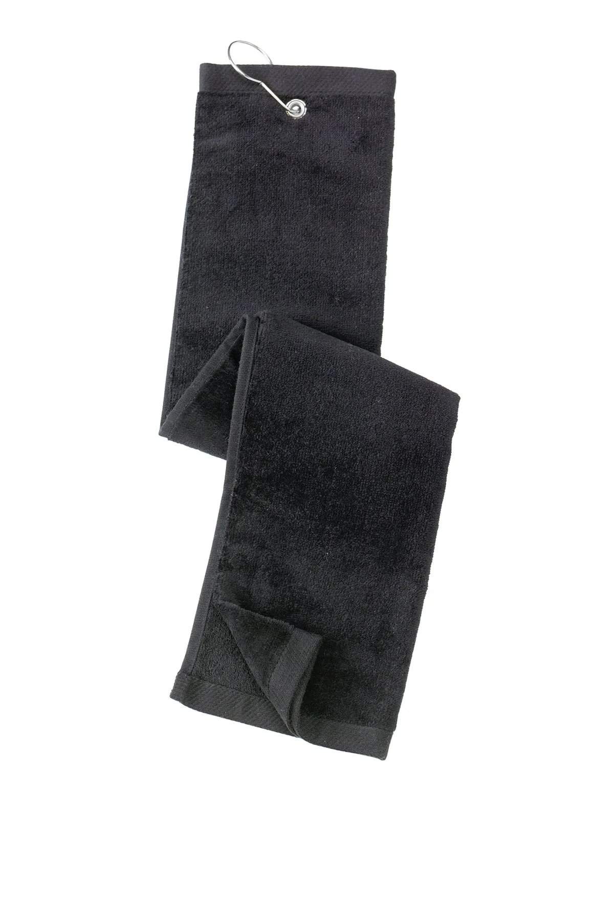 Port Authority Grommeted Tri-Fold Golf Customized Towels, Black