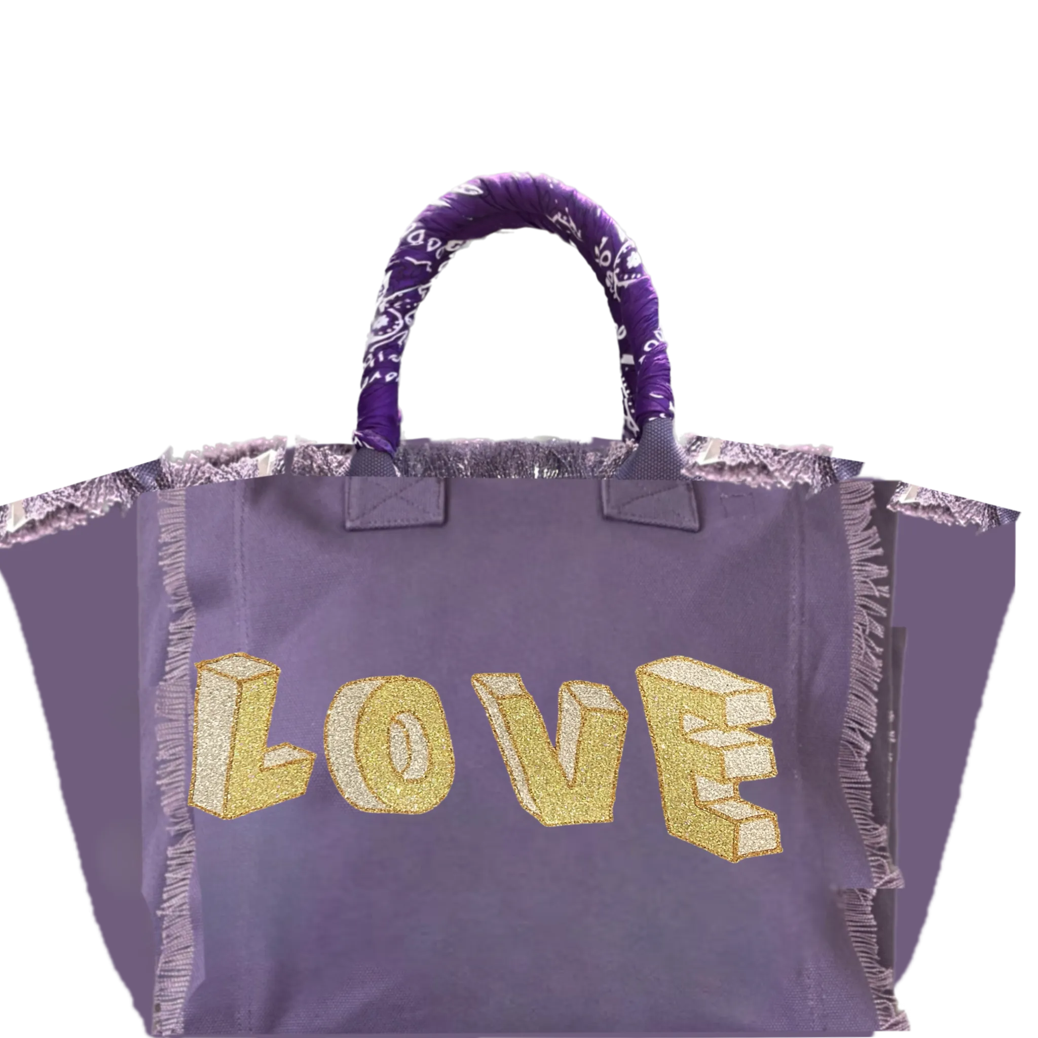 Purple Love Blocks Fringe Canvas Bag