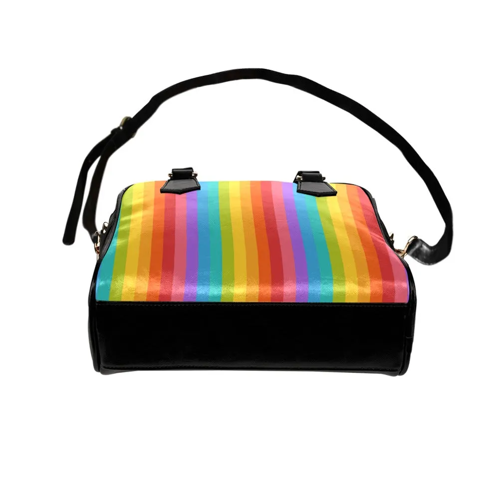 Rainbow Striped Purse, Black Cute Small Shoulder Bag High Vegan Leather Women Crossbody Designer Handbag Bag