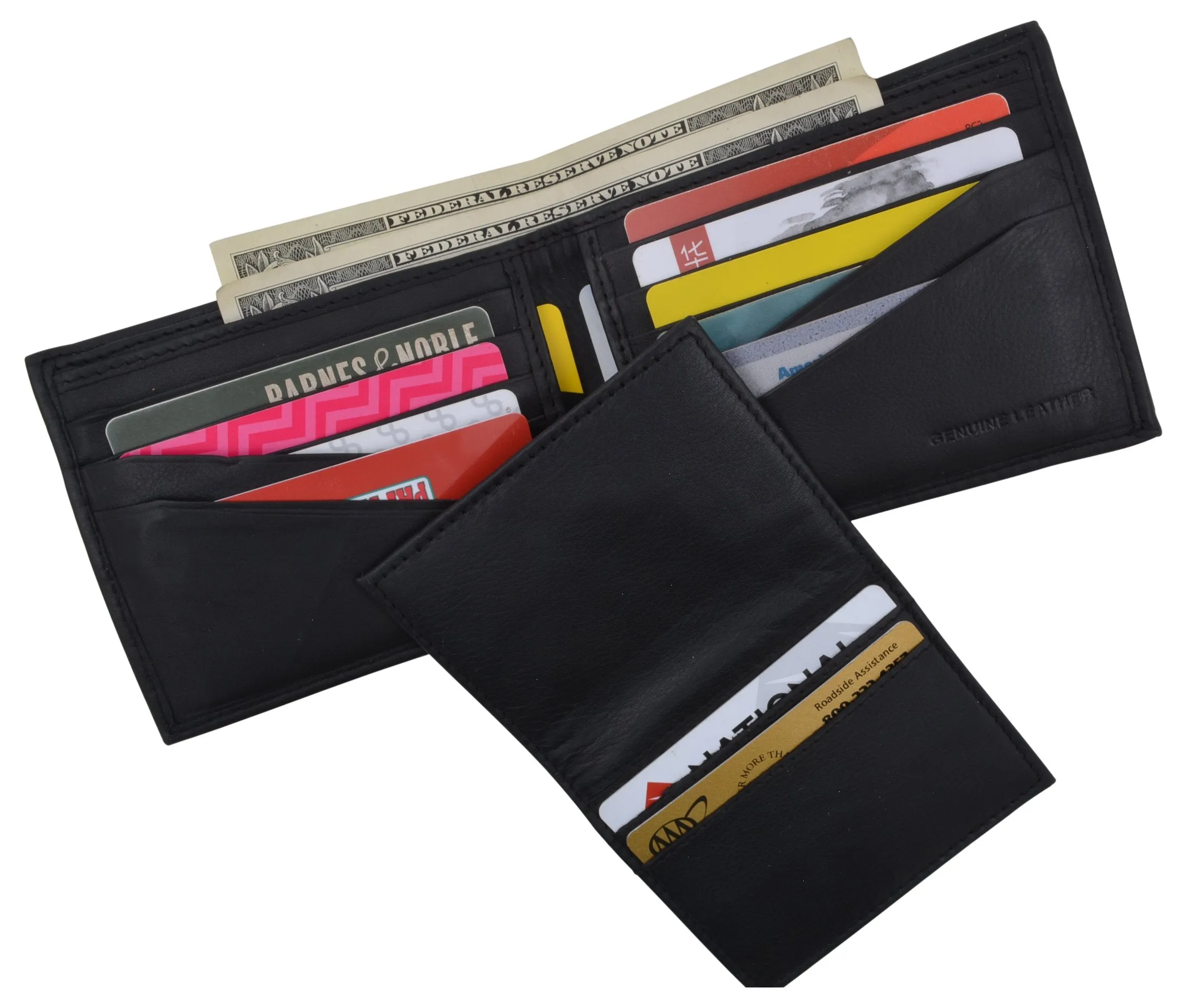 RFID Mens Soft Leather Black Bifold Wallet With Removable Multi-Card ID Holder RFIDCN589