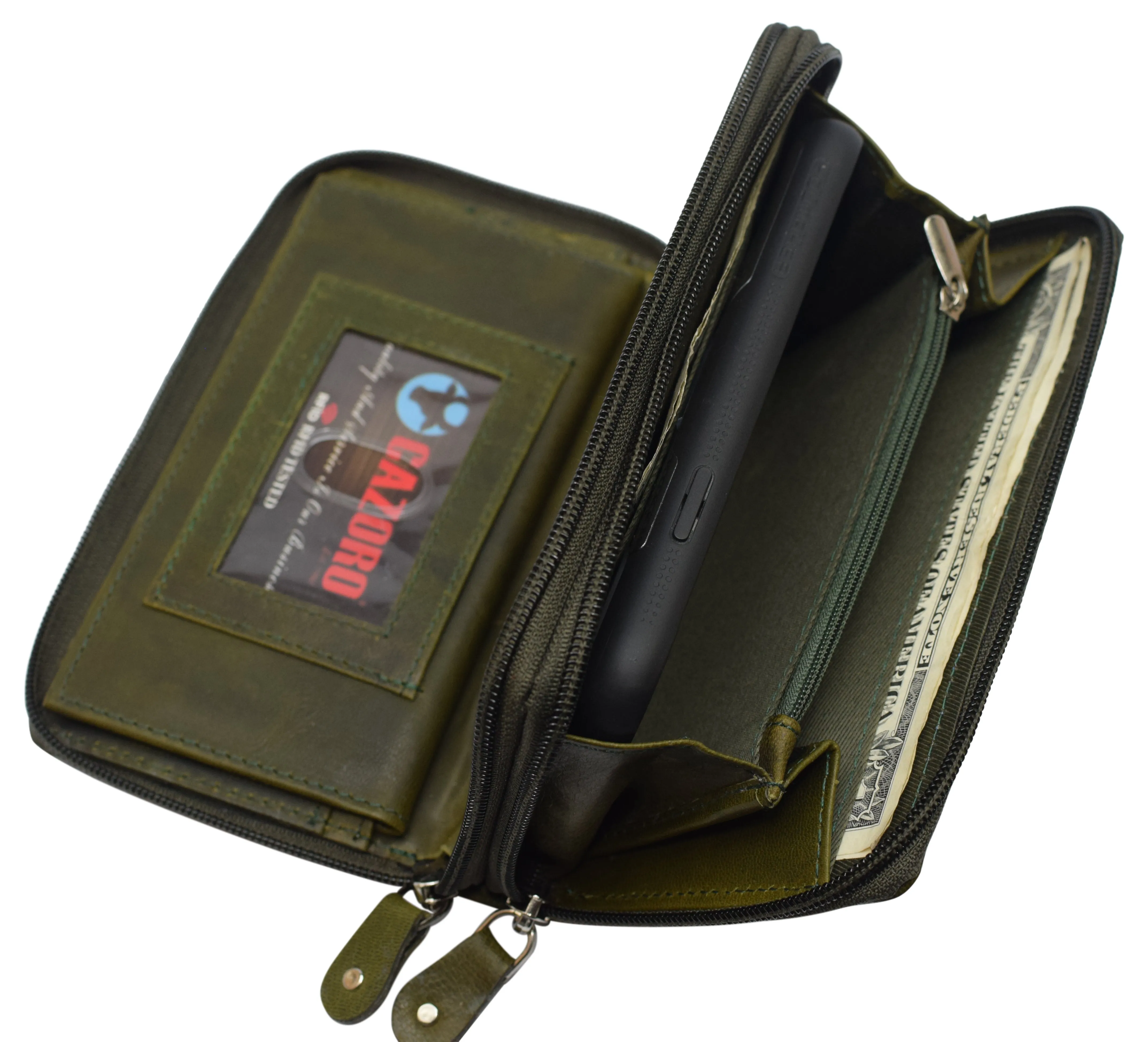 RFID624575HU RFID Blocking Cellphone Wallet for Women Dual Zipper Long Purse with Removable Checkbook Holder