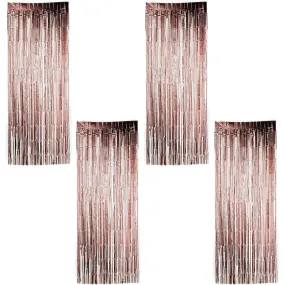 Rose Gold Foil Fringe Curtains, Metallic Tinsel Party Decor (35 x 94 in, 4 Pack)