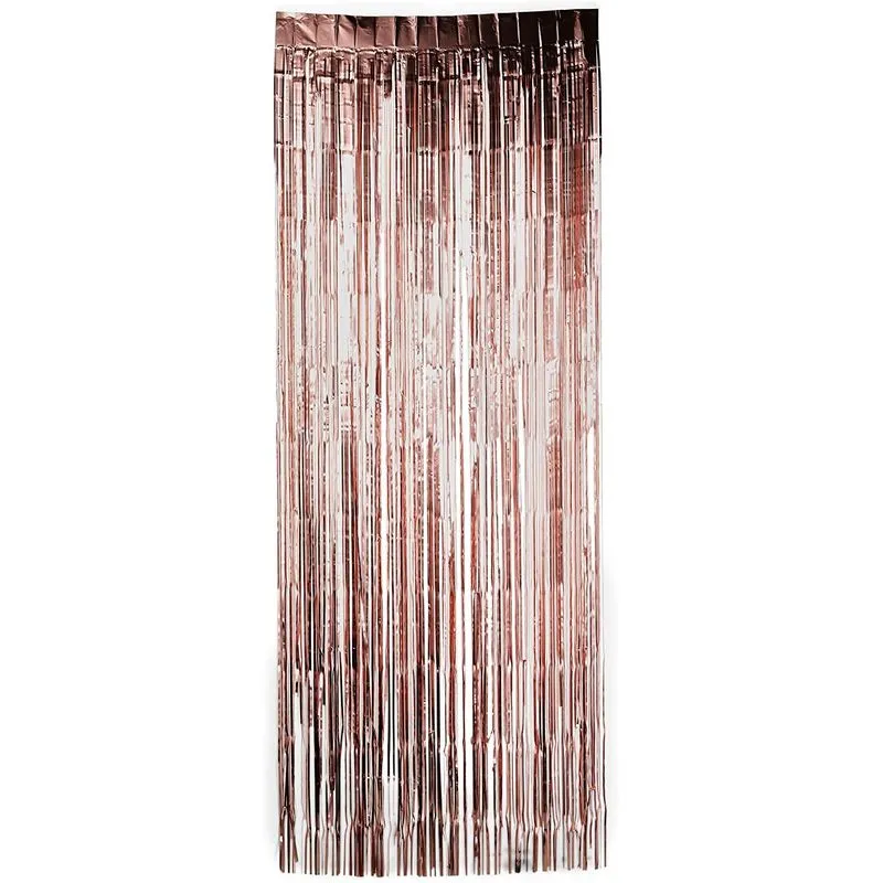 Rose Gold Foil Fringe Curtains, Metallic Tinsel Party Decor (35 x 94 in, 4 Pack)