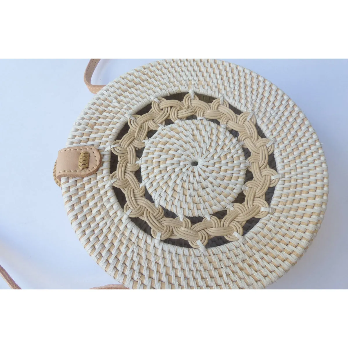 Round Ata Bag - White Braided Wicker Basket Shoulder Bag