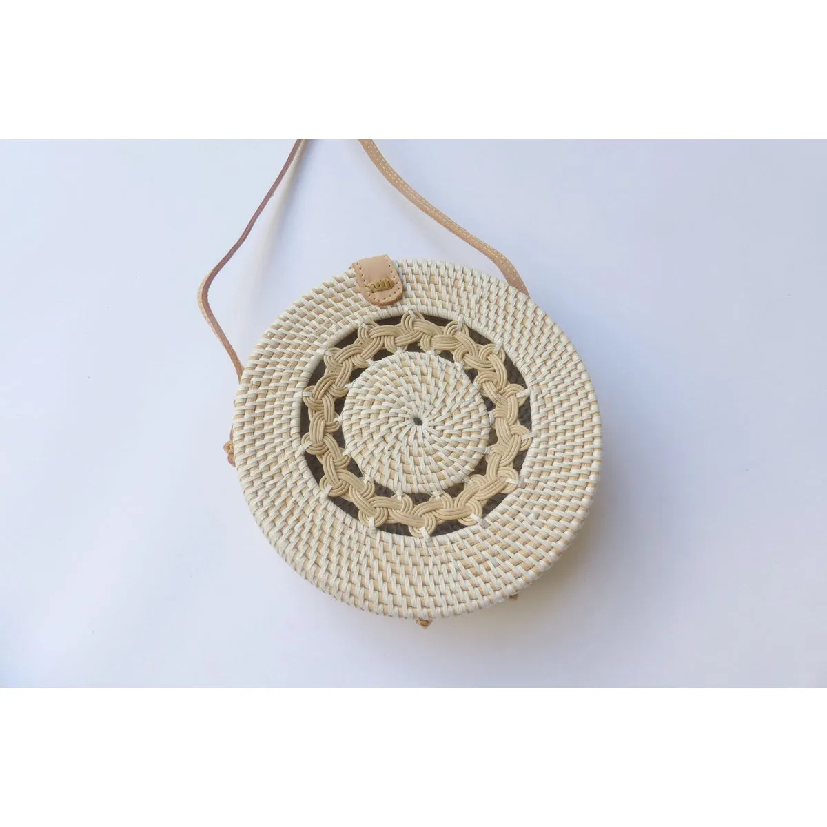 Round Ata Bag - White Braided Wicker Basket Shoulder Bag