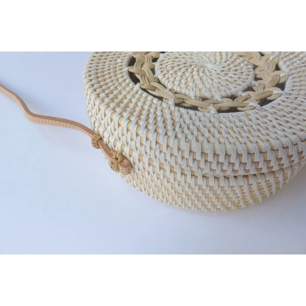 Round Ata Bag - White Braided Wicker Basket Shoulder Bag