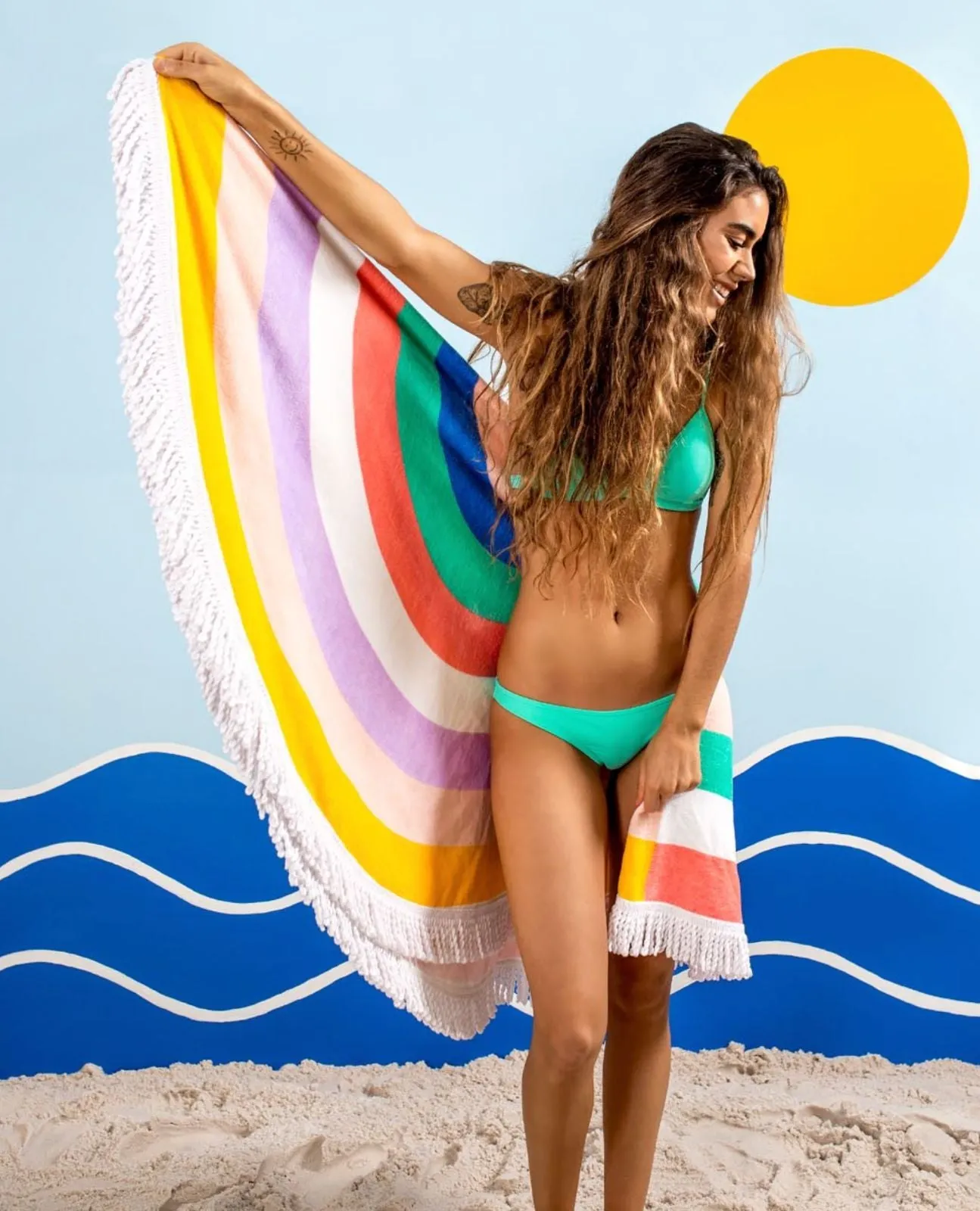 Round Rainbow Fringe Beach Towel