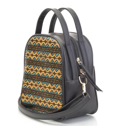 SACCI MUCCI Women's Satchel Bag | Ladies Purse Handbag | Women's Handbag -EthnicTraditional Print (Black)