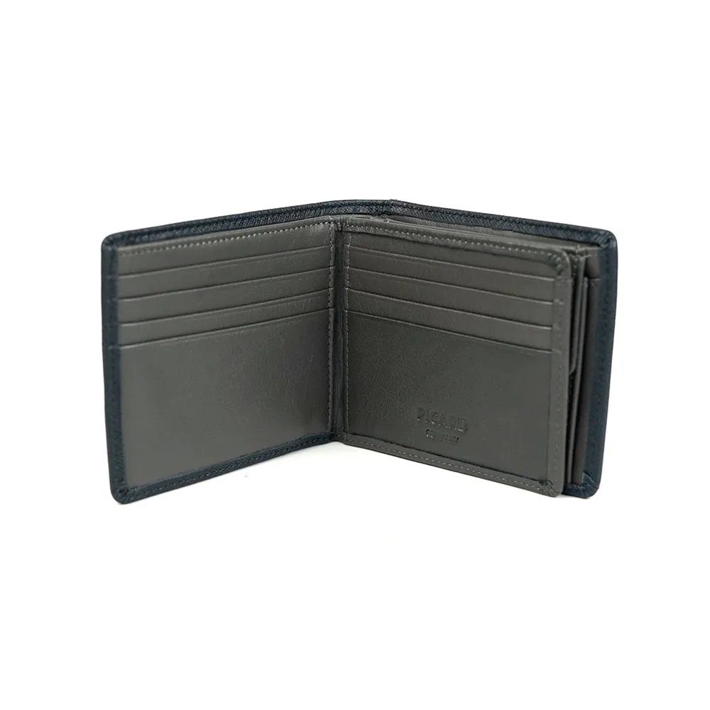 Saffiano Men's Bifold Leather Wallet with Centre Flap (Navy)